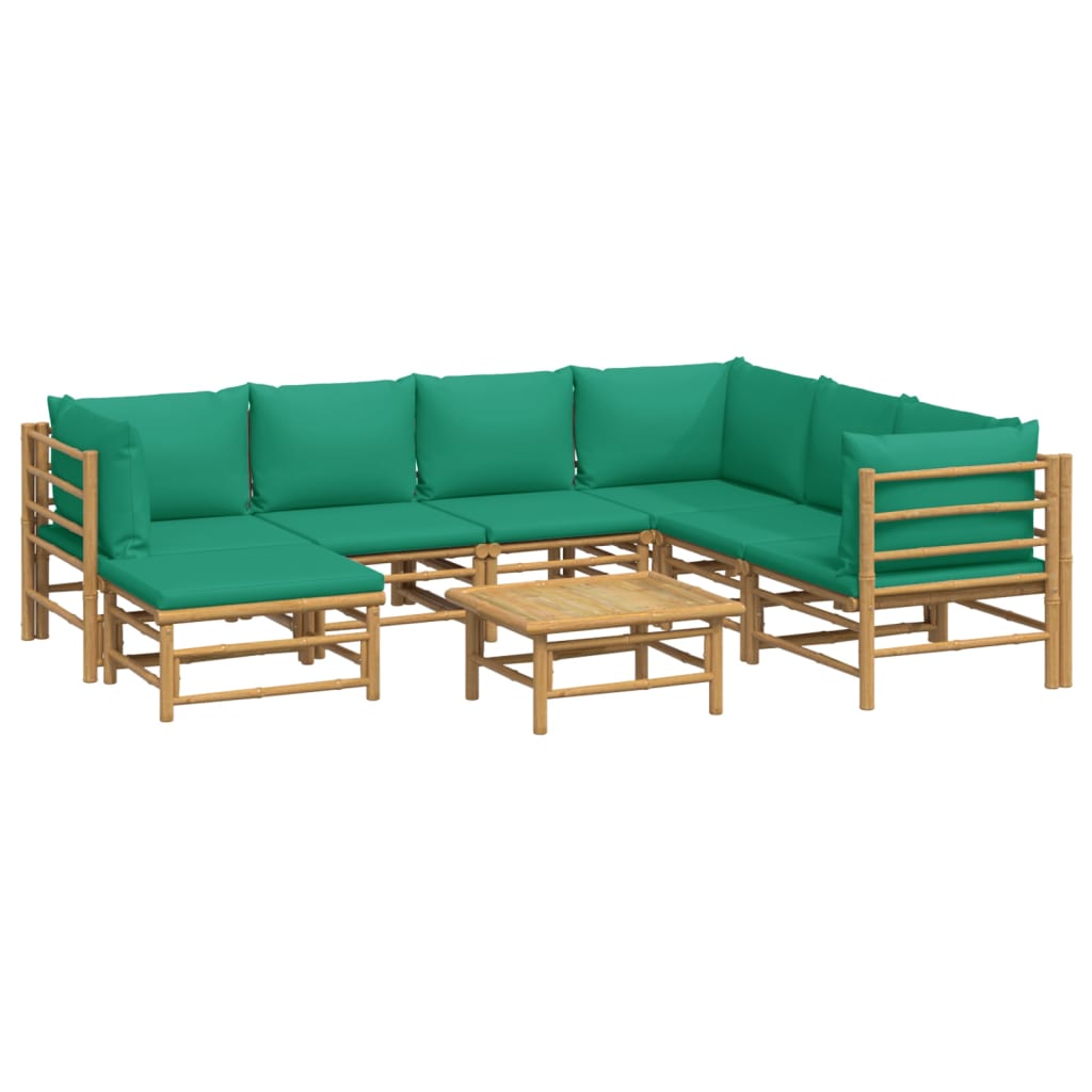 vidaXL 8 Piece Patio Lounge Set with Green Cushions Bamboo