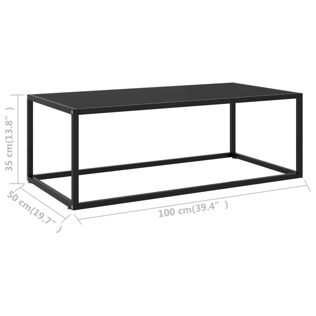 vidaXL Coffee Table Black with Black Glass 39.4"x19.7"x13.8"