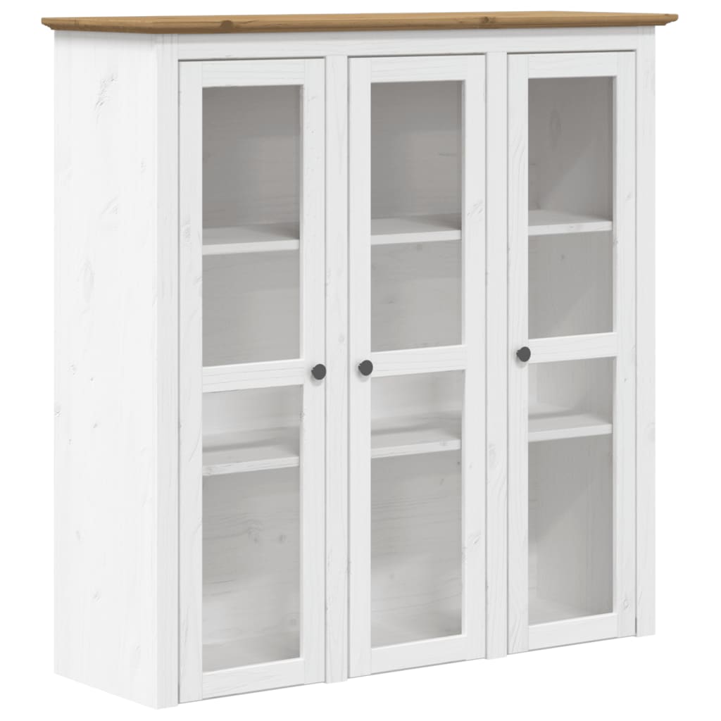 vidaXL Cabinet with Glass Doors BODO White and Brown Solid Wood Pine
