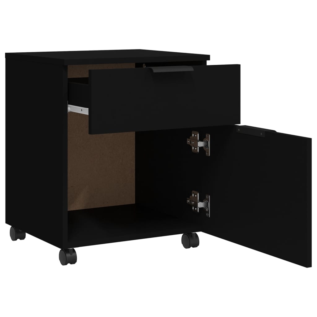 vidaXL Mobile File Cabinet with Wheels Black 17.7"x15"x21.3" Engineered Wood