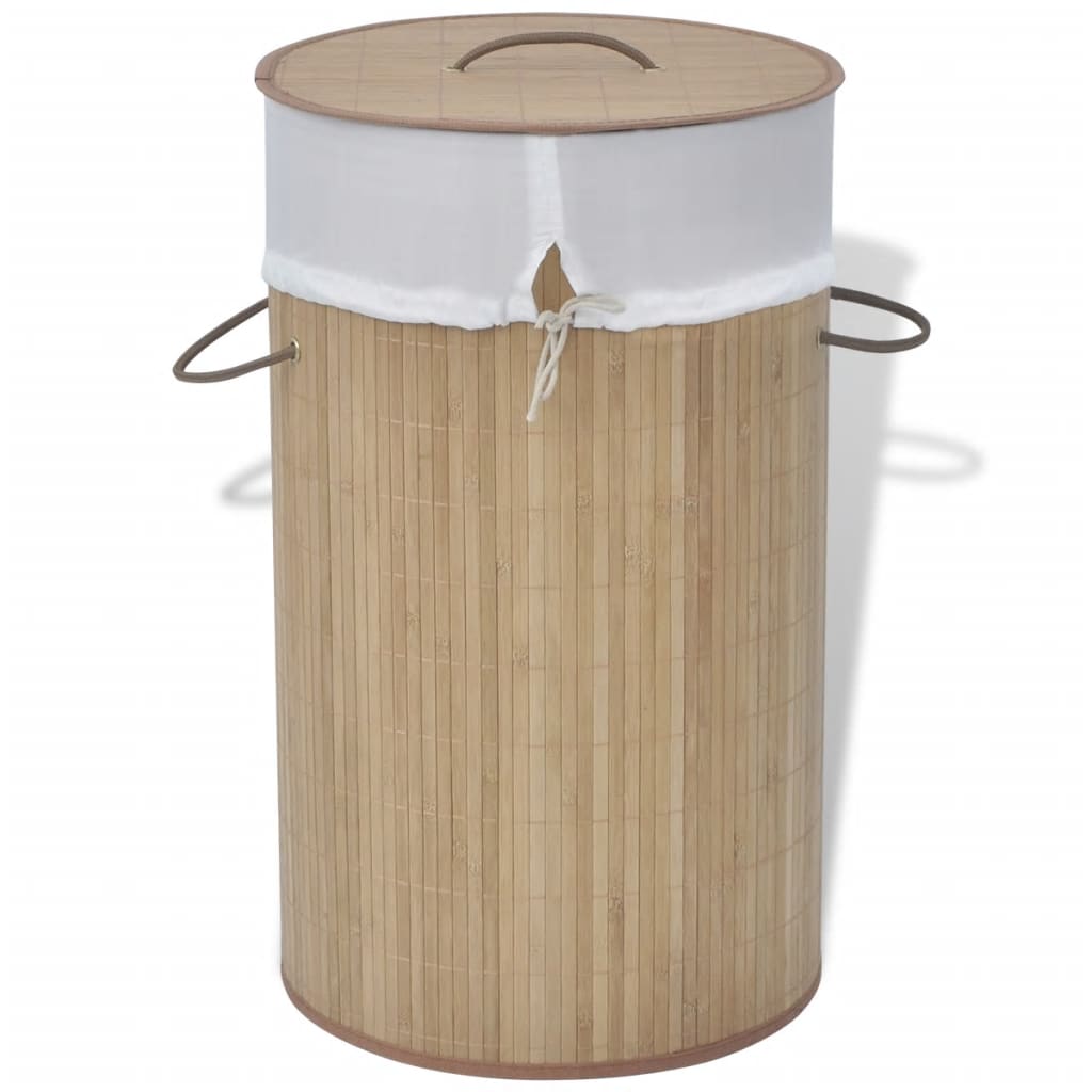 vidaXL Bamboo Laundry Bin Round Natural