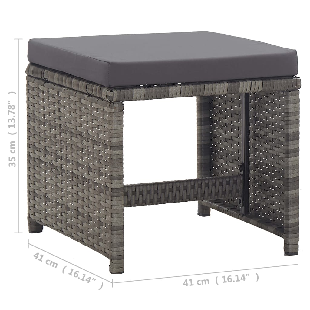 vidaXL Patio Stools with Cushions 2 pcs Poly Rattan Anthracite