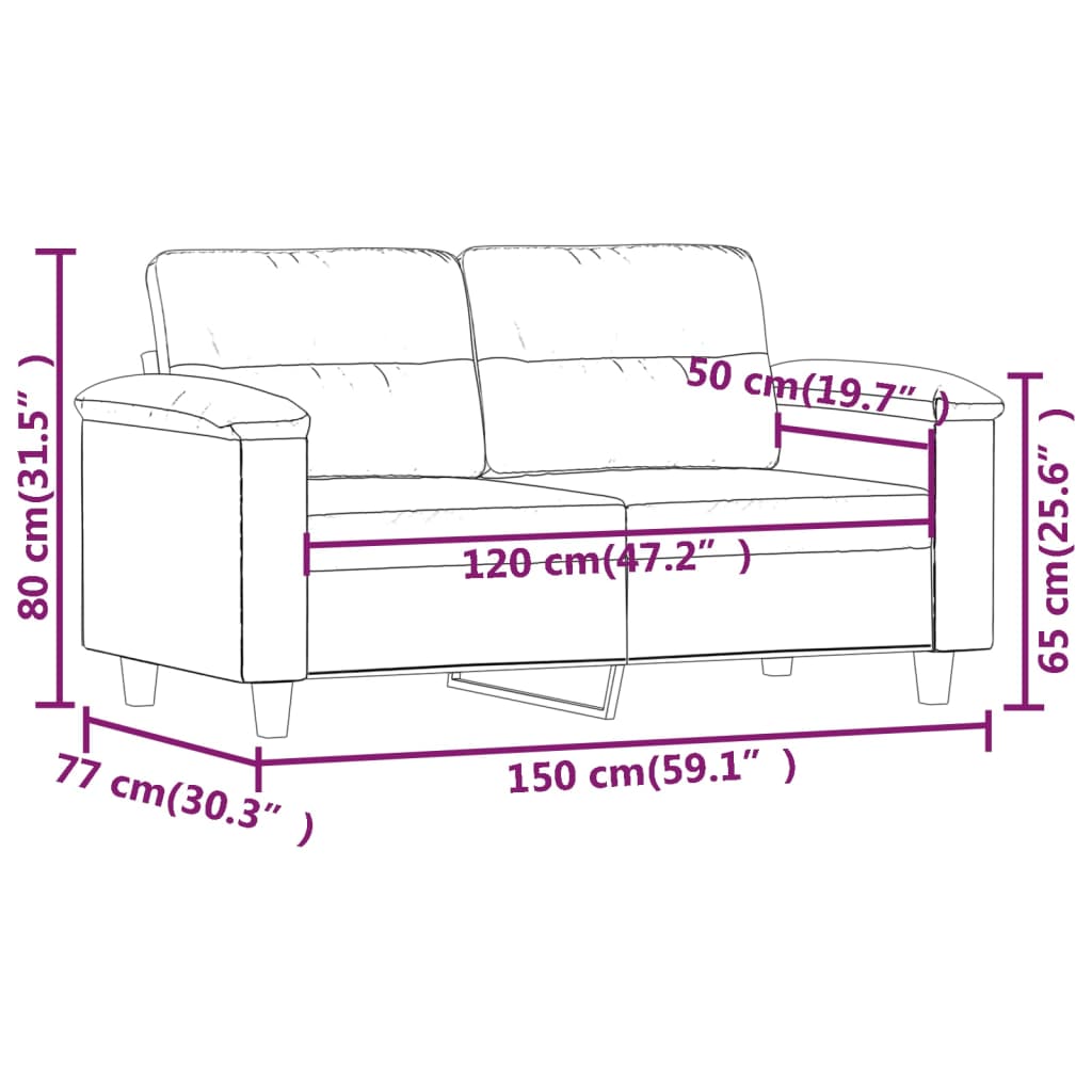 vidaXL 2-Seater Sofa Light Gray 47.2" Microfiber Fabric