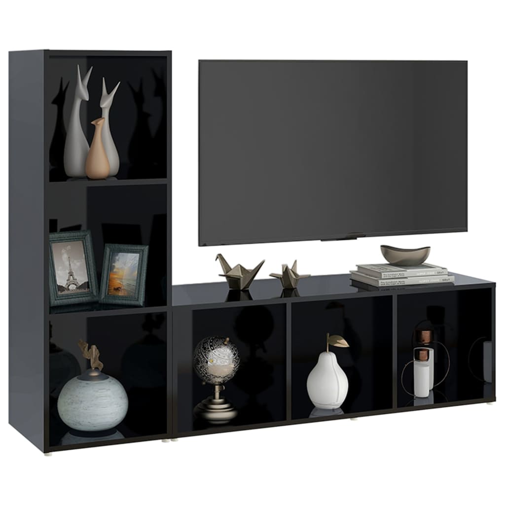 vidaXL TV Stands 2 Pcs High Gloss Black 42.1"x13.8"x14.6" Engineered Wood