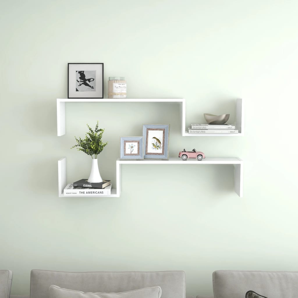 vidaXL Wall Shelves 2 pcs White 39.4"x5.9"x7.9" Engineered Wood