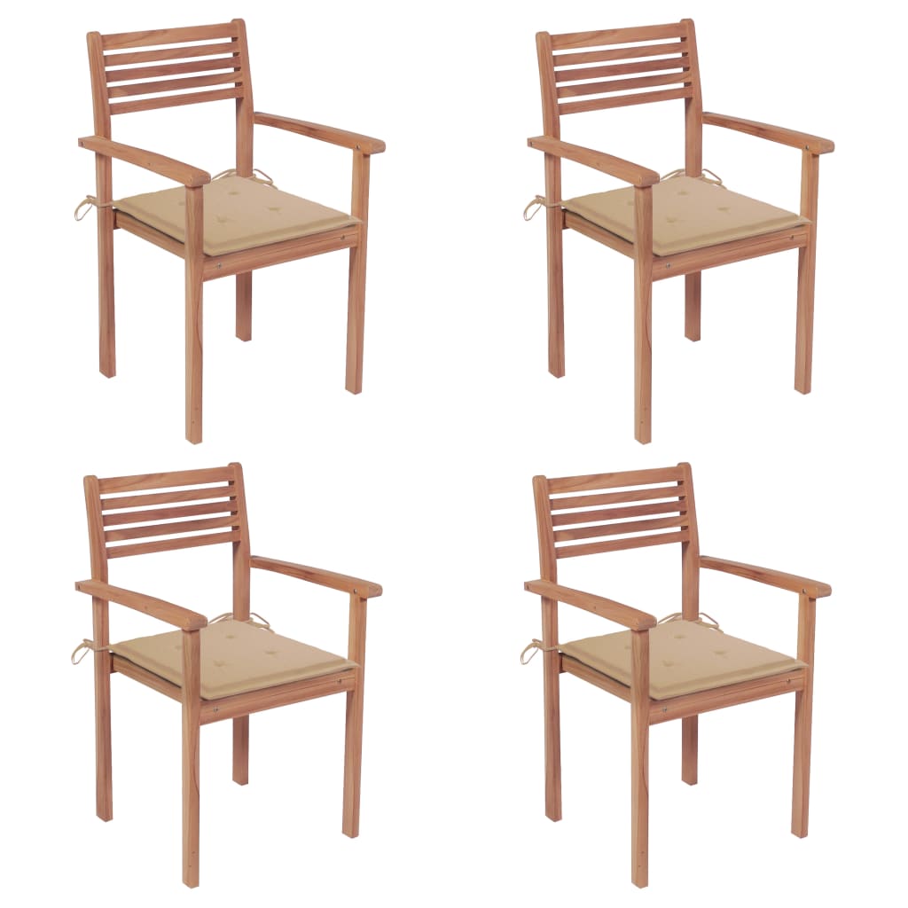 vidaXL Patio Chairs 4 pcs with Beige Cushions Solid Teak Wood
