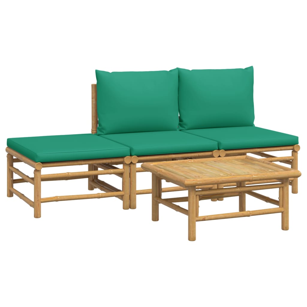 vidaXL 4 Piece Patio Lounge Set with Green Cushions Bamboo