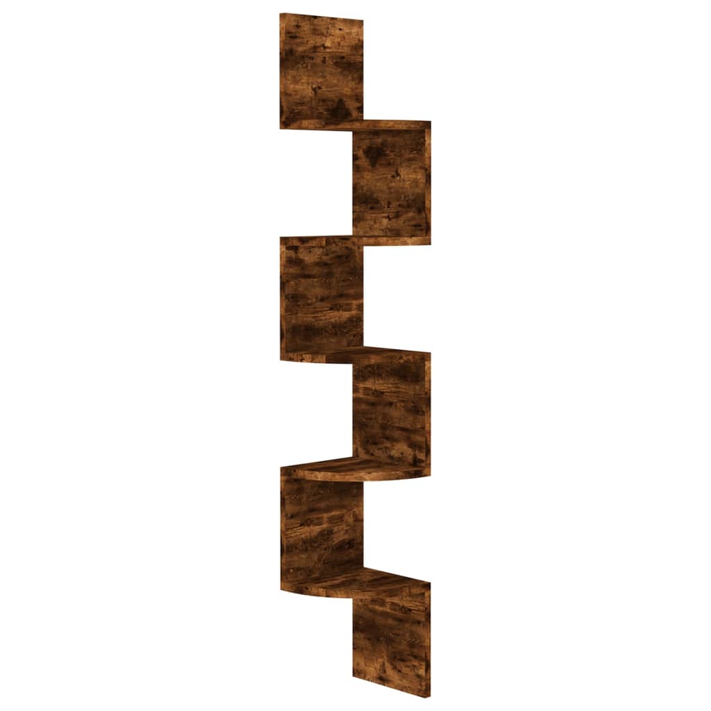 vidaXL Wall Corner Shelf Smoked Oak 7.5"x7.5"x48.4" Engineered Wood