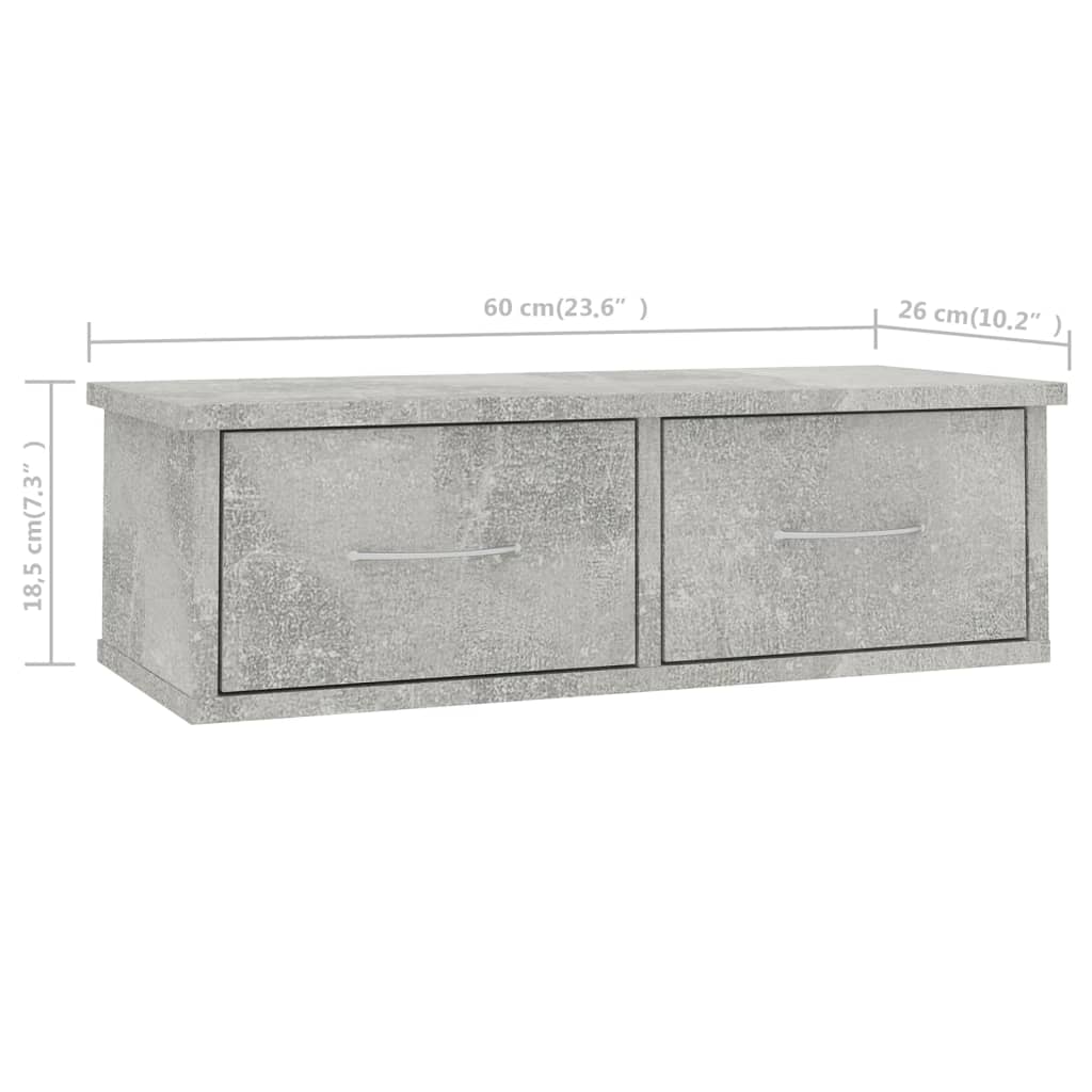 vidaXL Wall-mounted Drawer Shelf Concrete Gray 23.6"x10.2"x7.3" Engineered Wood