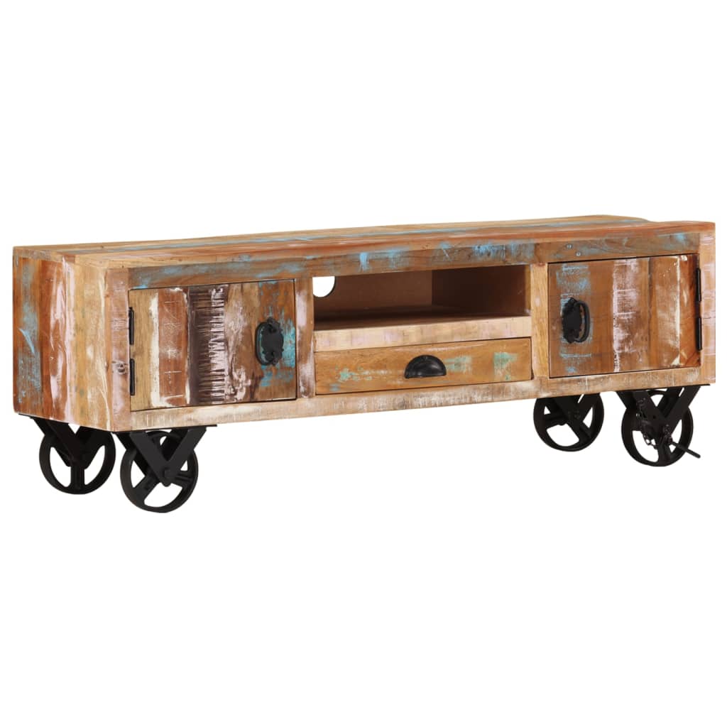 vidaXL TV Stand with Wheels 43.3"x11.8"x14.6" Solid Reclaimed Wood