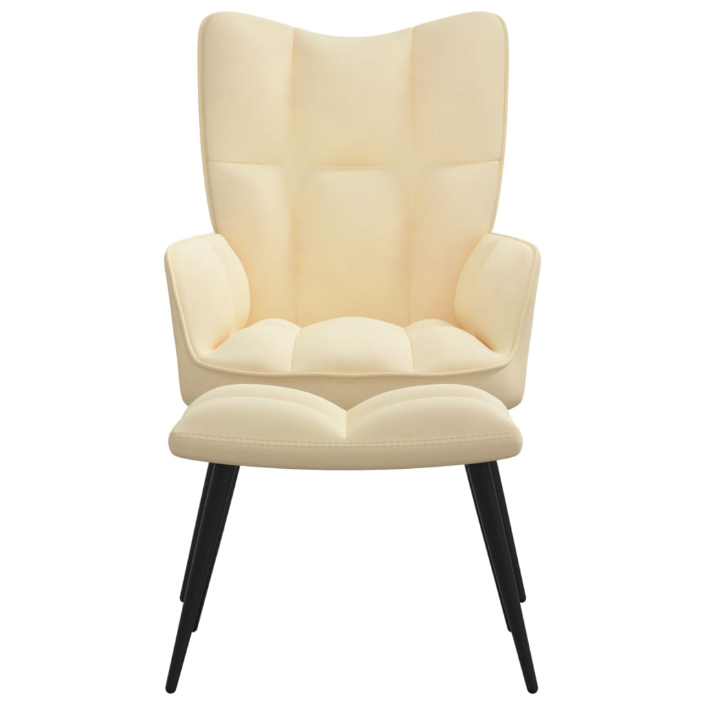 vidaXL Relaxing Chair with a Stool Cream White Velvet