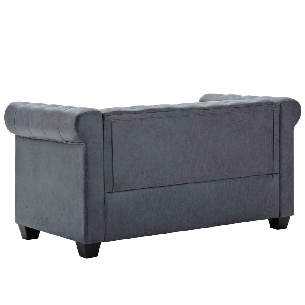 vidaXL 2-Seater Chesterfield Sofa Artificial Suede Leather Gray
