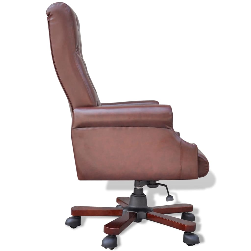 Brown Artificial Leather Office Chair Adjustable Swivel