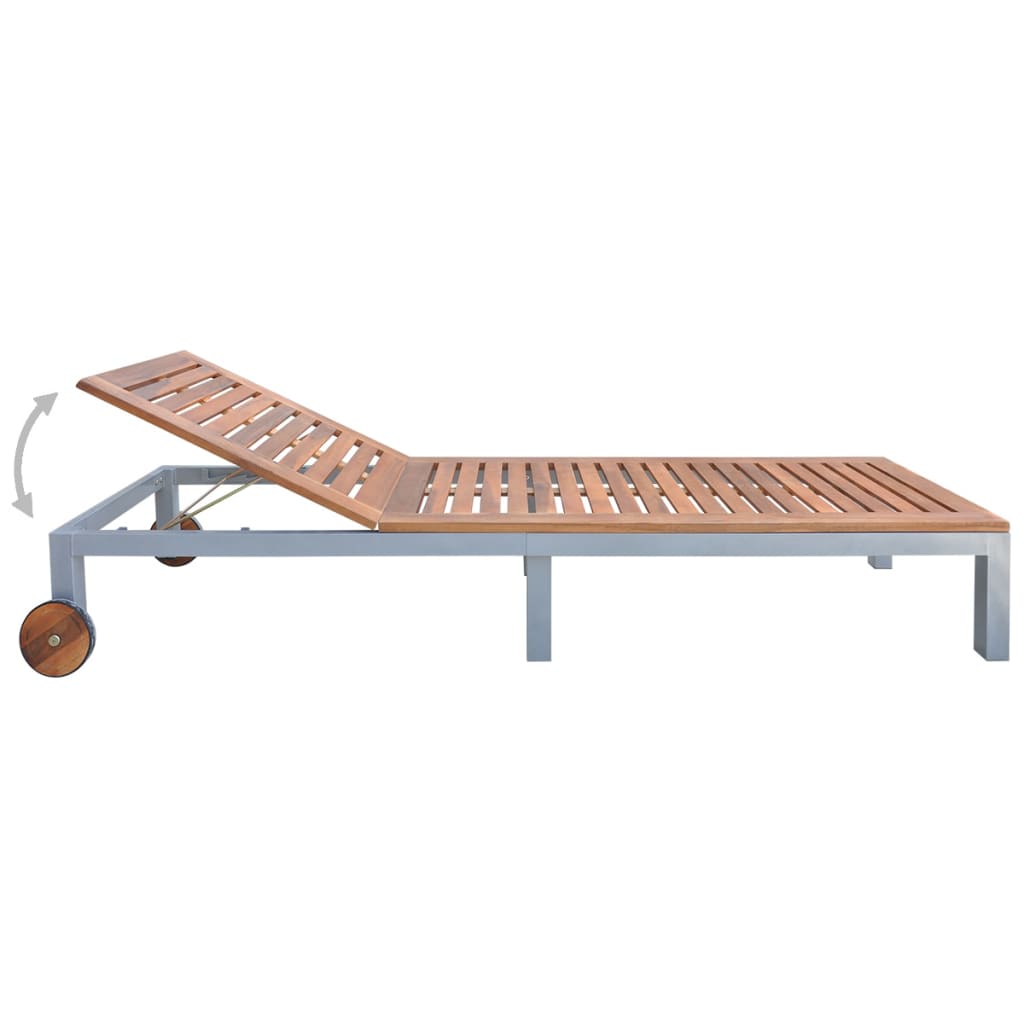 vidaXL Sun Lounger with Cushion Solid Acacia Wood and Galvanized Steel