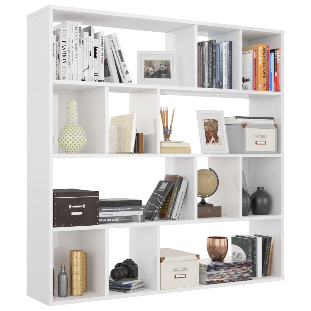 vidaXL Room Divider/Book Cabinet High Gloss White 43.3"x9.4"x43.3" Engineered Wood