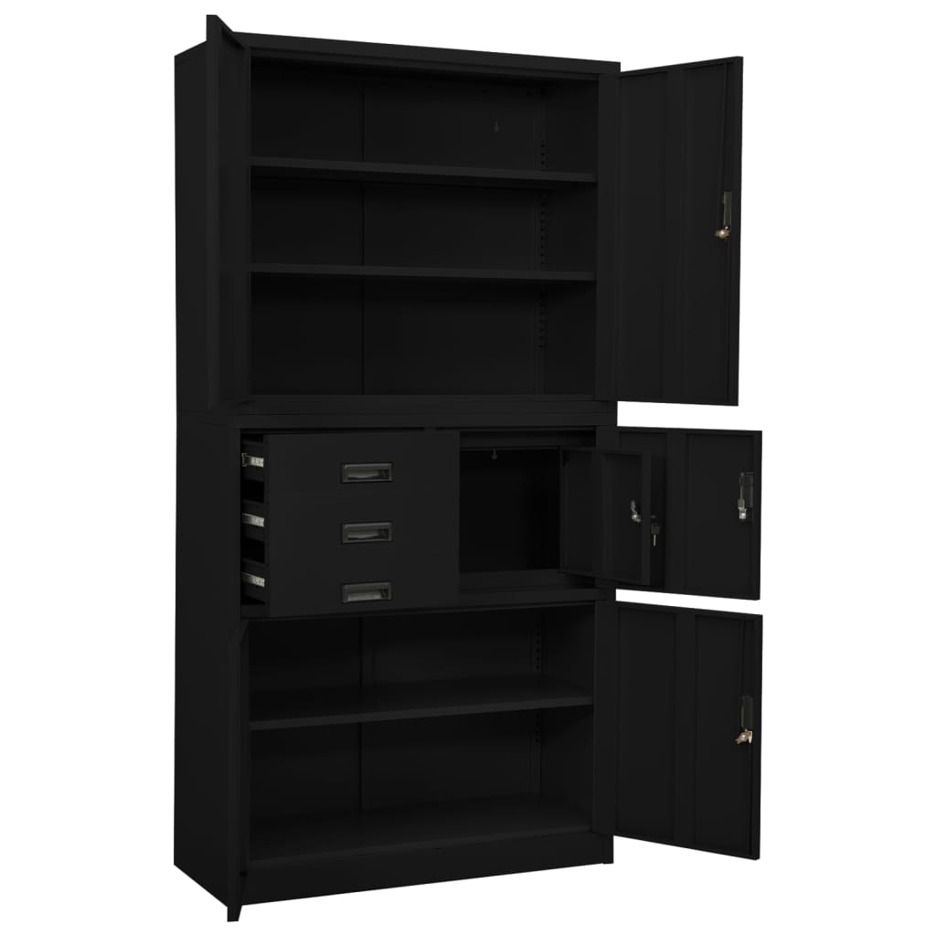 vidaXL Office Cabinet Black 35.4"x15.7"x70.9" Steel