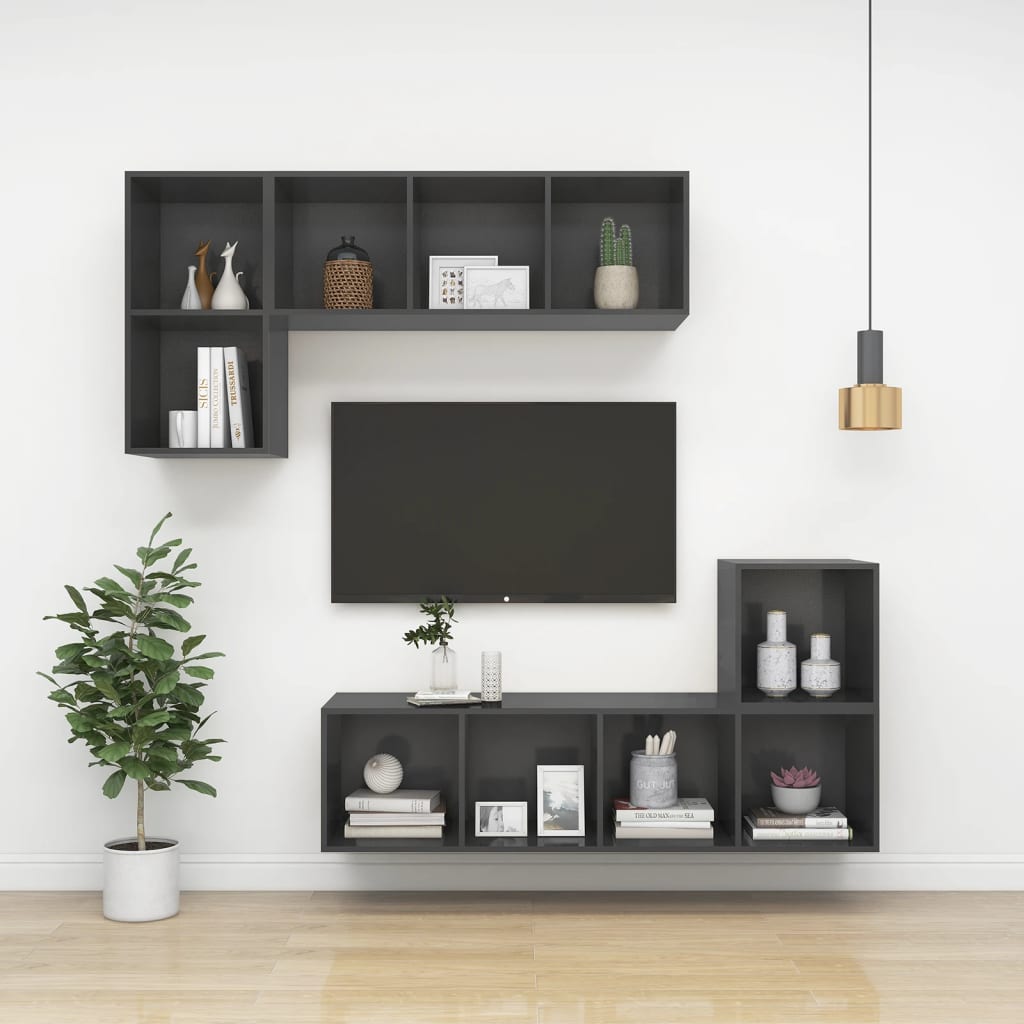 vidaXL Wall-mounted TV Cabinet Gray 14.6"x14.6"x42.1" Chipboard