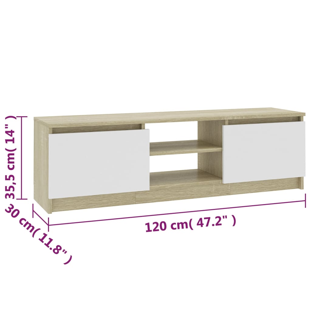 vidaXL TV Cabinet White and Sonoma Oak 47.2"x11.8"x14" Engineered Wood