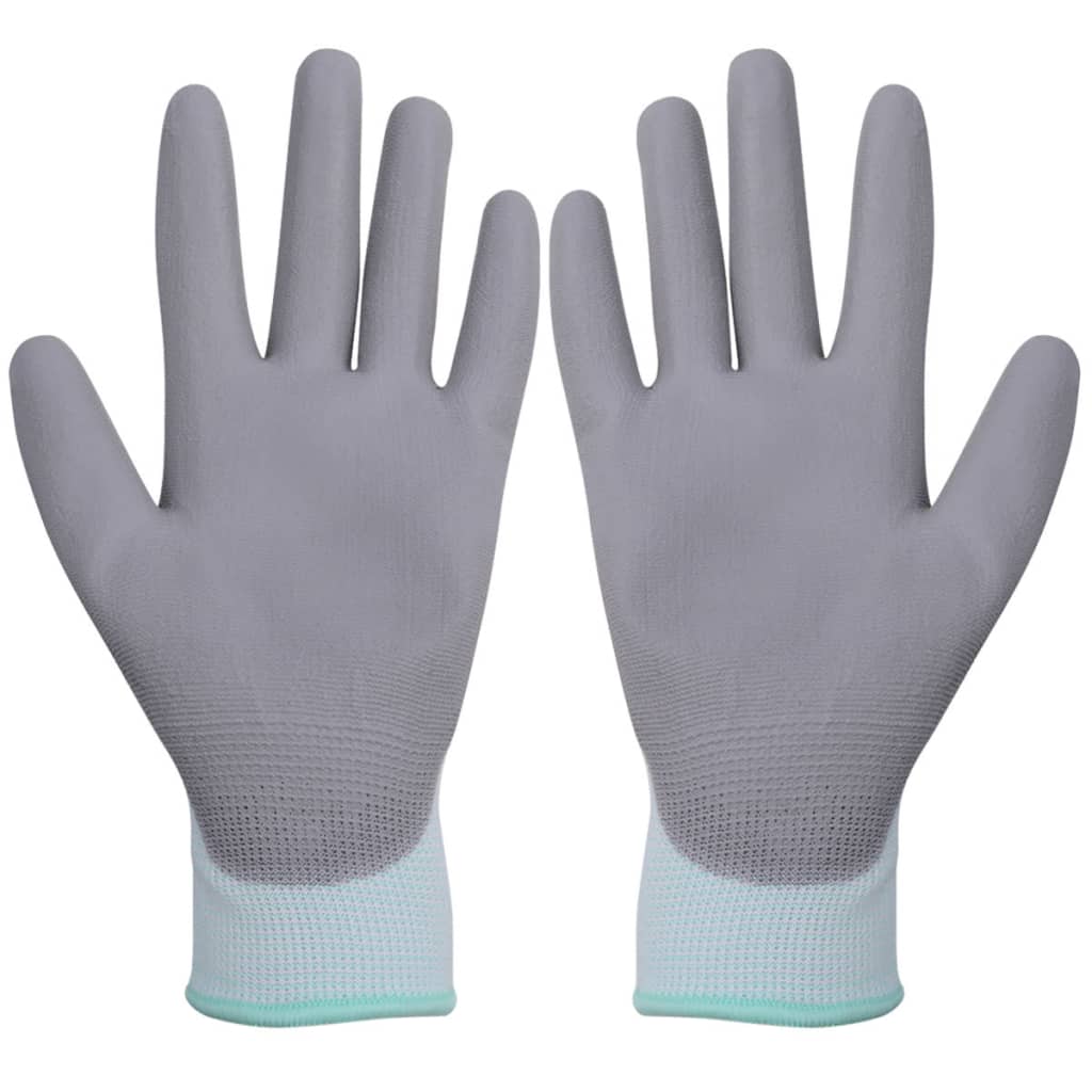 vidaXL Work Gloves PU 24 Pairs White and Gray Size 8/M