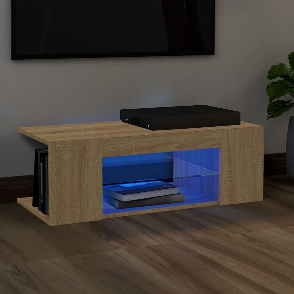 vidaXL TV Cabinet with LED Lights Sonoma Oak 35.4"x15.4"x11.8"