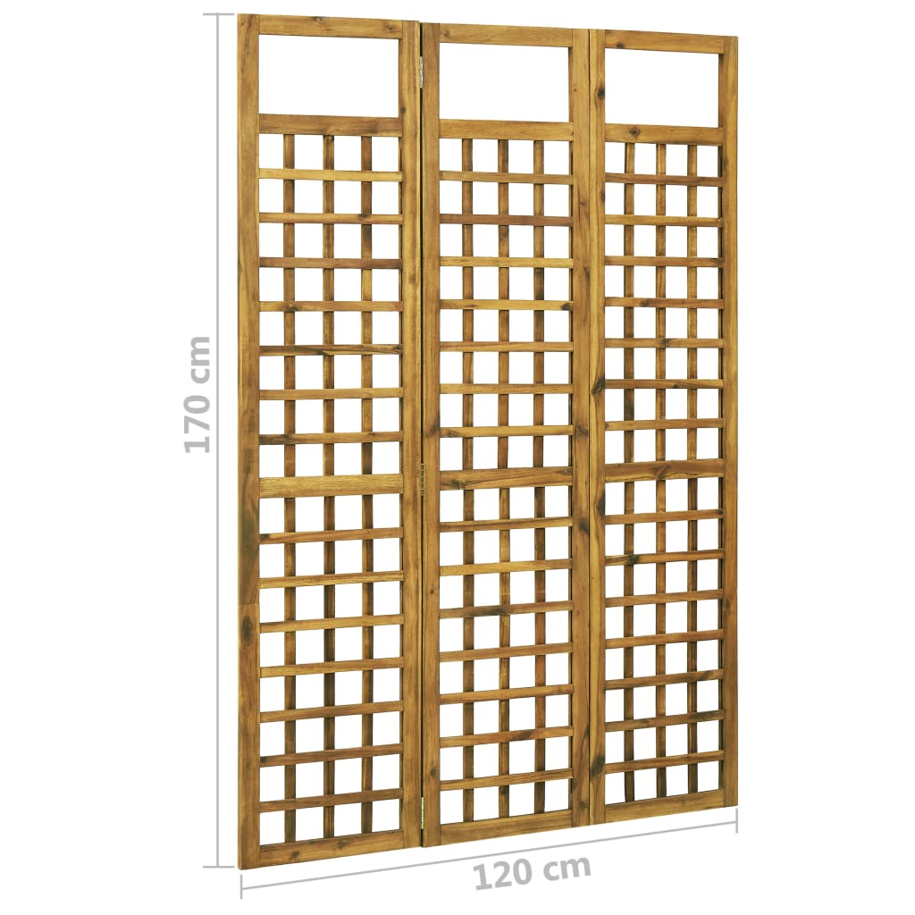 vidaXL 3-Panel Room Divider/Trellis Solid Acacia Wood 47.2"x66.9"