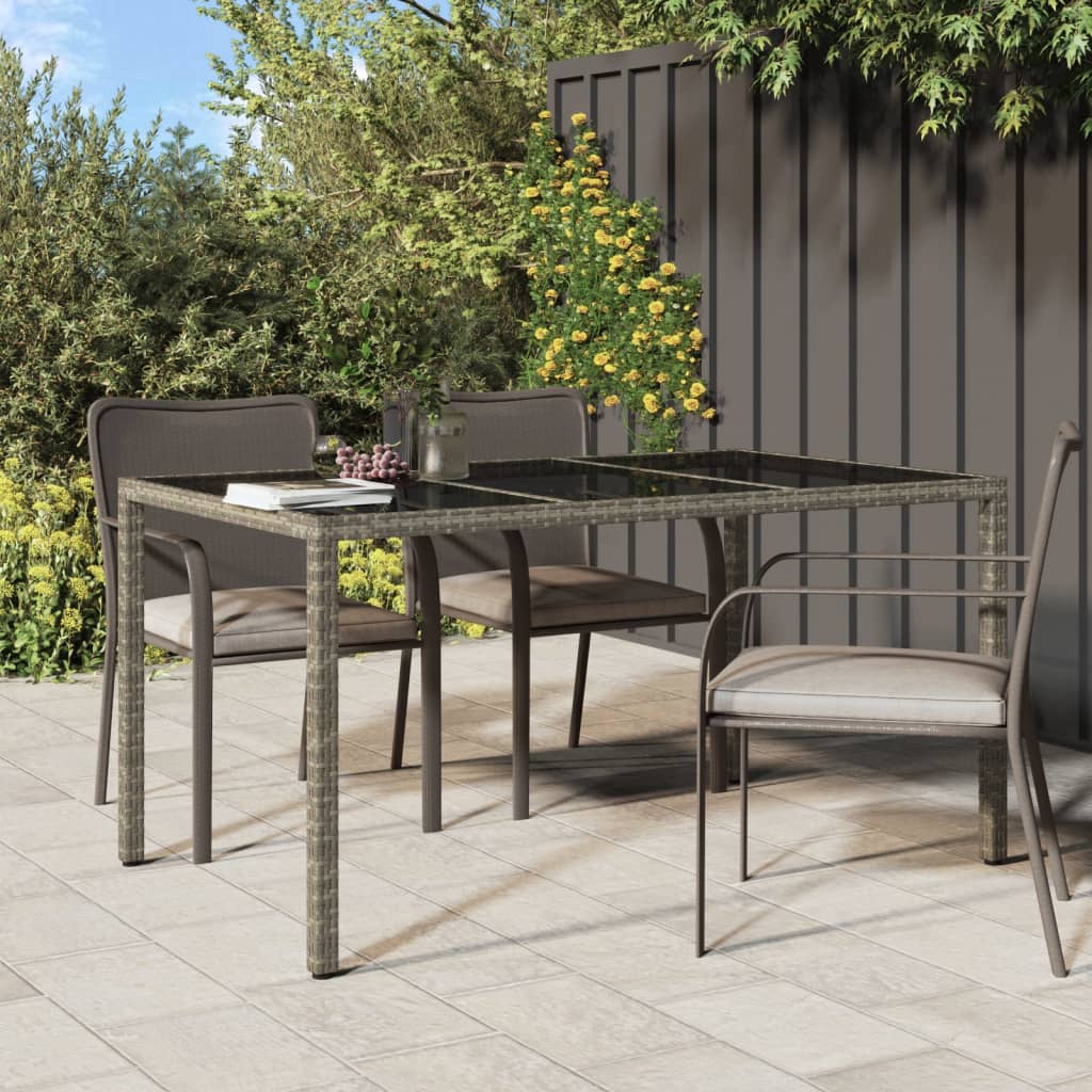 vidaXL Patio Table 59.1"x35.4"x29.5" Tempered Glass and Poly Rattan Gray