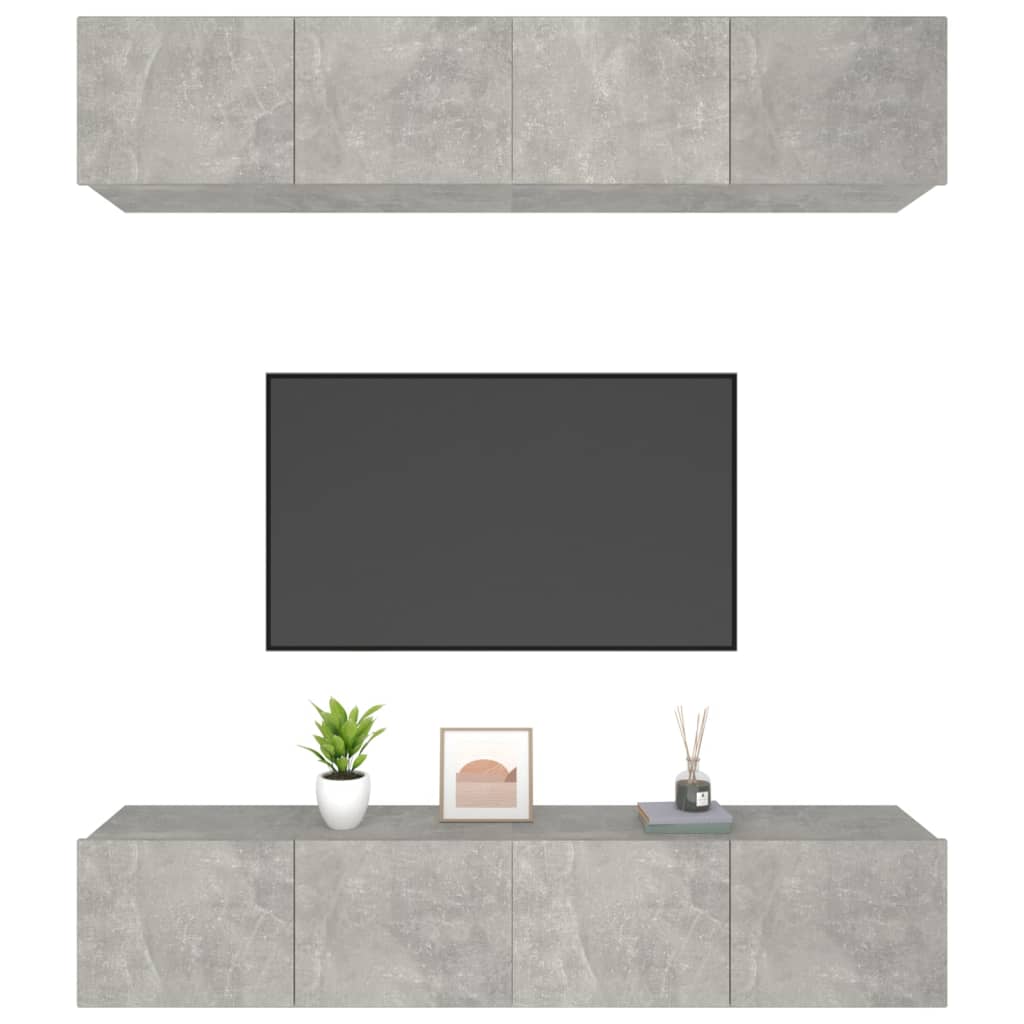vidaXL TV Stands 4 Pcs Concrete Gray 31.5"x11.8"x11.8" Engineered Wood