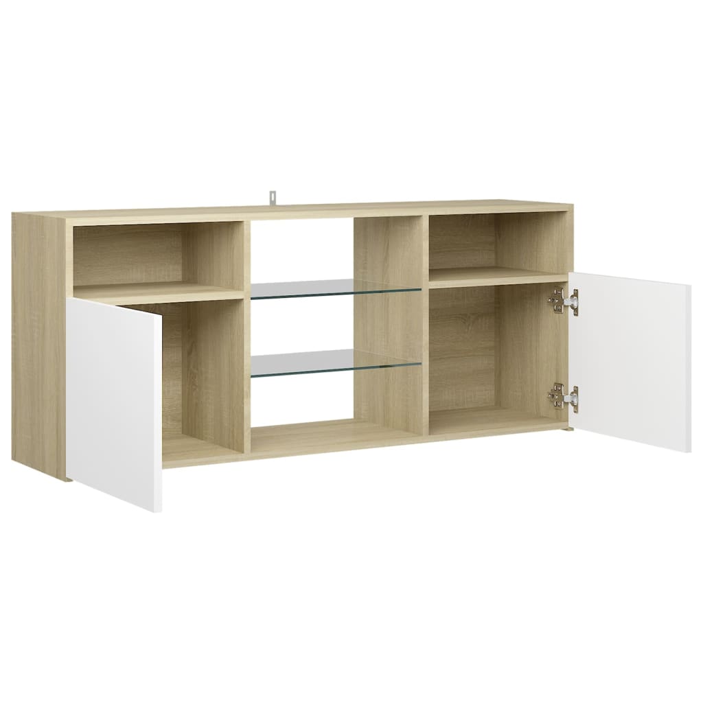 vidaXL TV Cabinet with LED Lights White and Sonoma Oak 47.2"x11.8"x19.7"