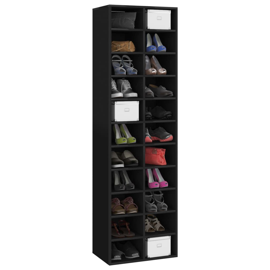 vidaXL Shoe Cabinet High Gloss Black 21.3"x13.4"x72" Chipboard