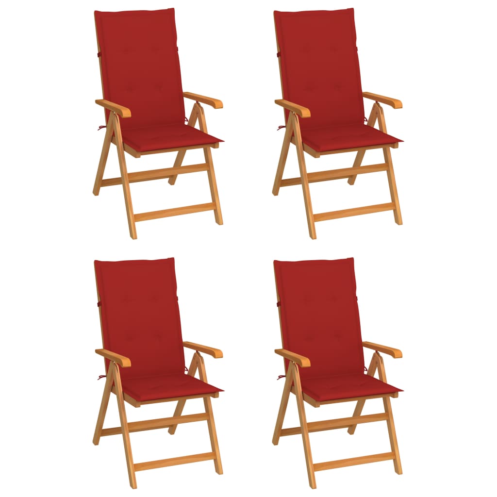 vidaXL Patio Chairs 4 pcs with Red Cushions Solid Teak Wood