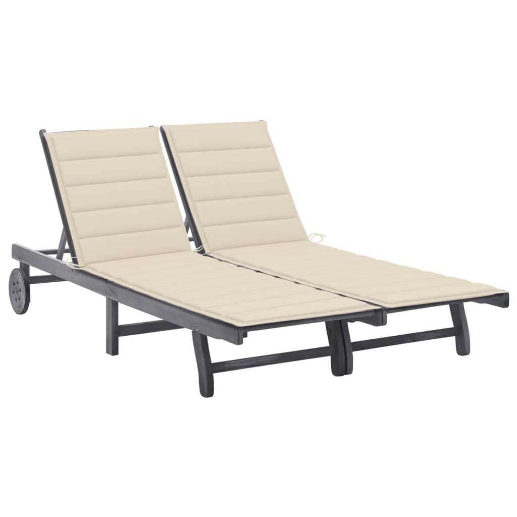 vidaXL 2-Person Patio Sun Lounger with Cushion Gray Solid Acacia Wood