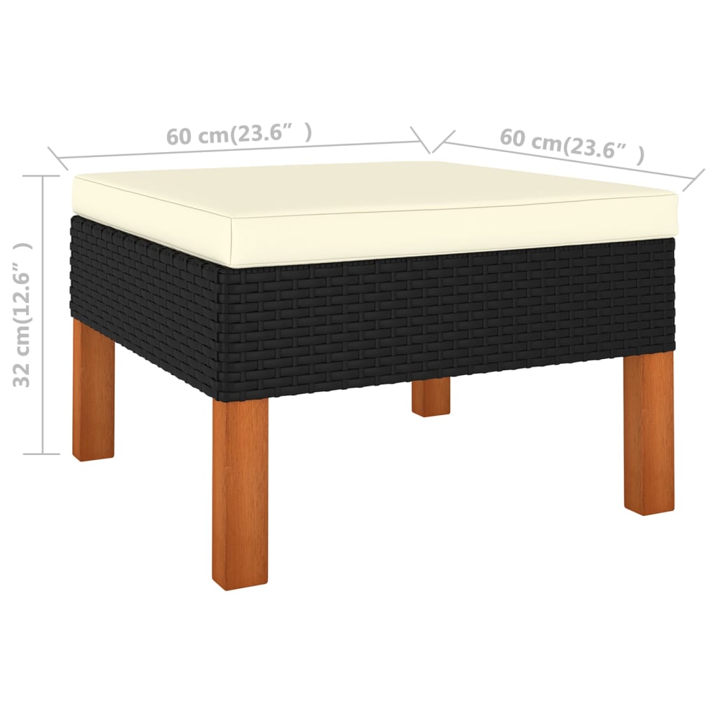 vidaXL 3 Piece Patio Lounge Set Poly Rattan and Solid Eucalyptus Wood