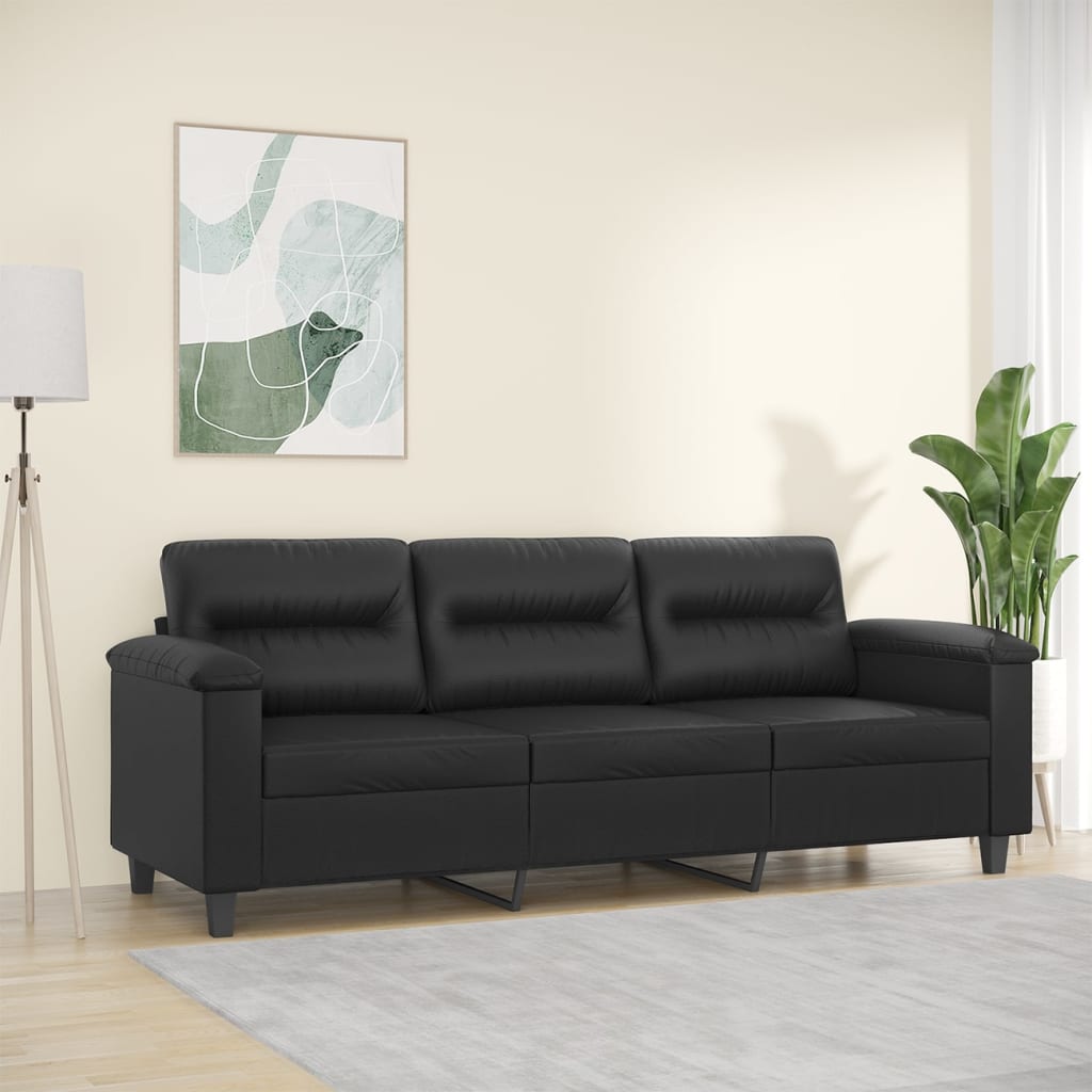 vidaXL 3-Seater Sofa Black 70.9" Faux Leather