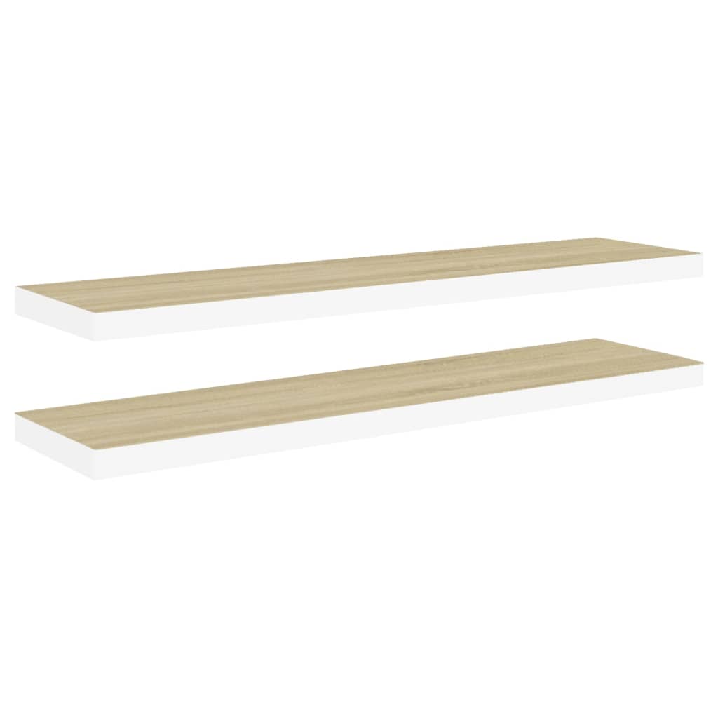 vidaXL Floating Wall Shelves 2 pcs Oak and White 47.2"x9.3"x1.5" MDF