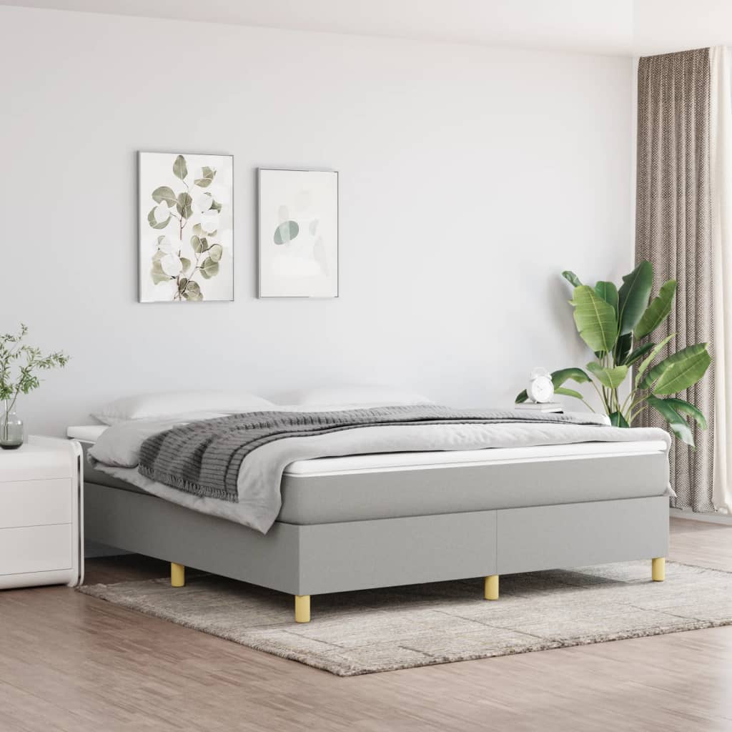 vidaXL Box Spring Bed with Mattress Light Gray 72"x83.9" California King Fabric