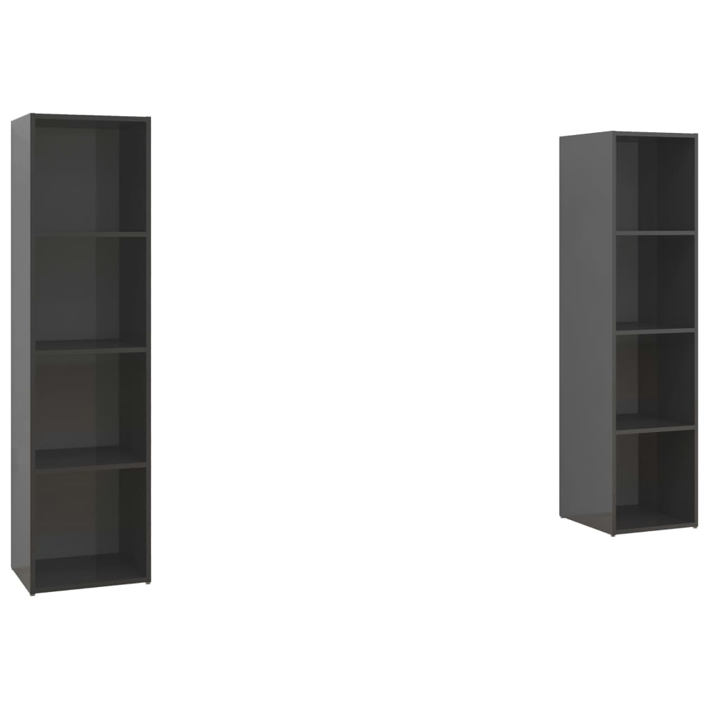 vidaXL TV Stands 2 pcs High Gloss Gray 56.1"x13.8"x14.4" Engineered Wood