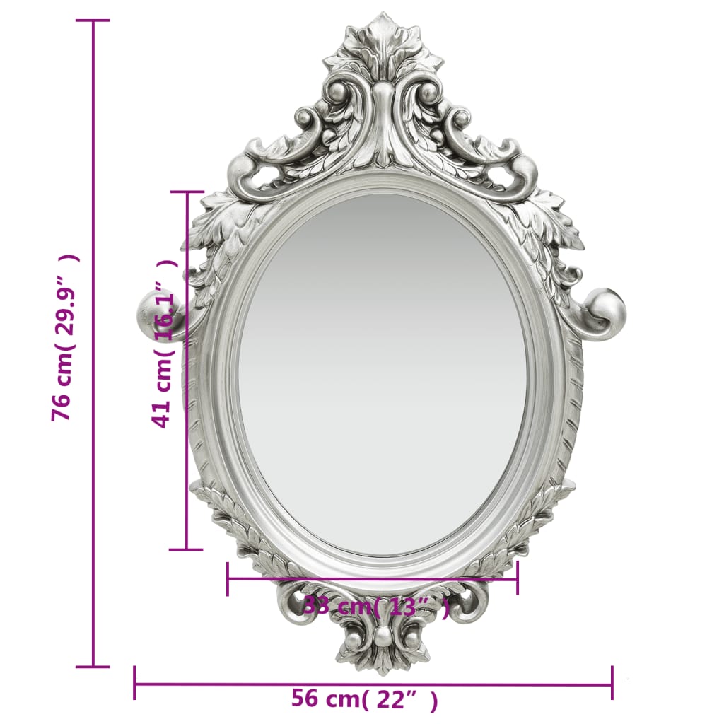vidaXL Wall Mirror Castle Style 22"x29.9" Silver