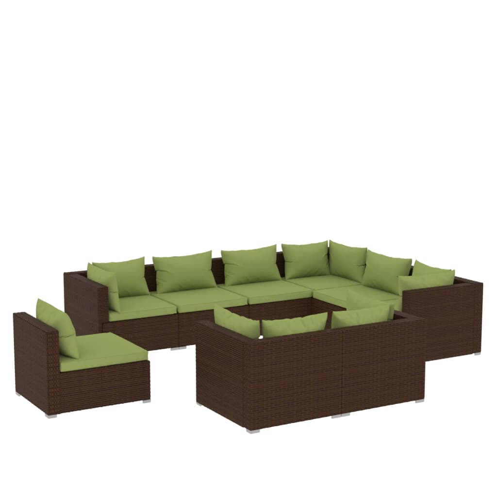 vidaXL 9 Piece Patio Lounge Set with Cushions Poly Rattan Brown