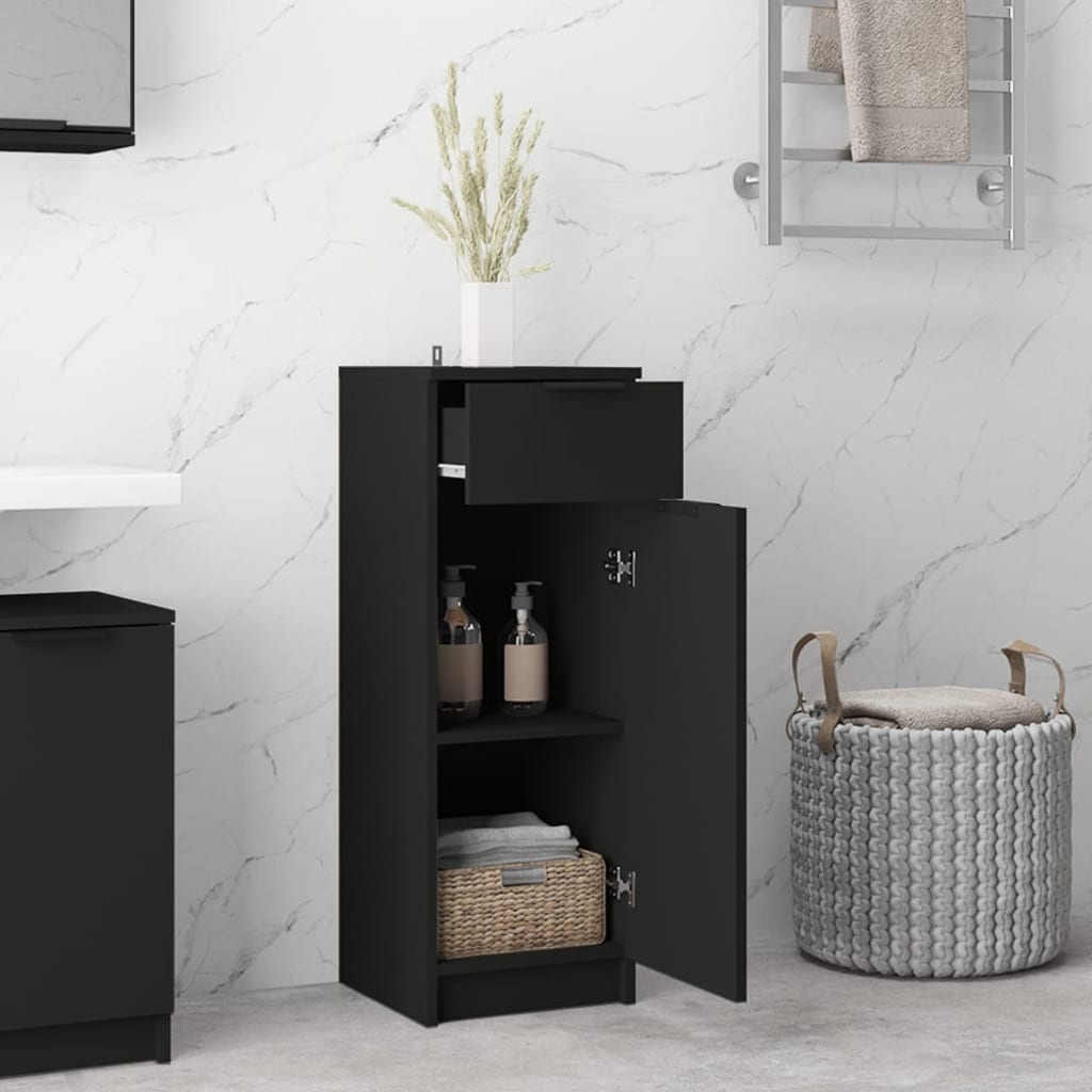 vidaXL Bathroom Cabinet Black 12.6"x13.4"x35.4" Engineered Wood