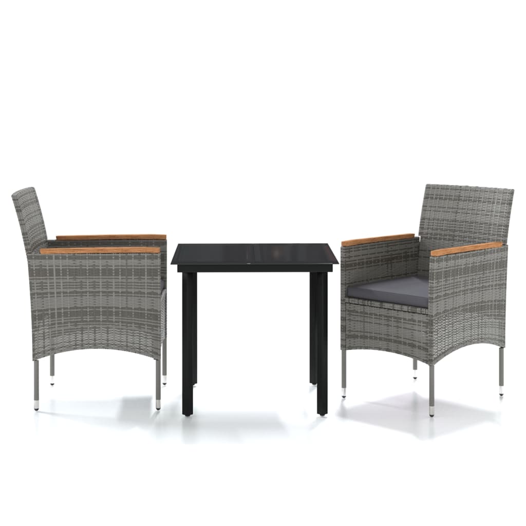 vidaXL 3 Piece Patio Dining Set with Cushions Gray and Black