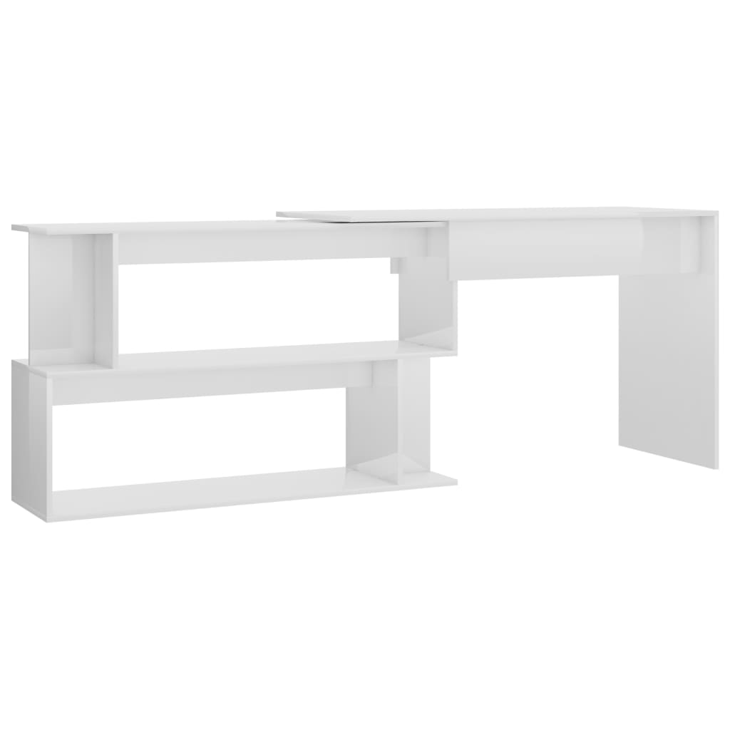 vidaXL Corner Desk High Gloss White 78.7" x 19.7" x 29.9" Engineered Wood