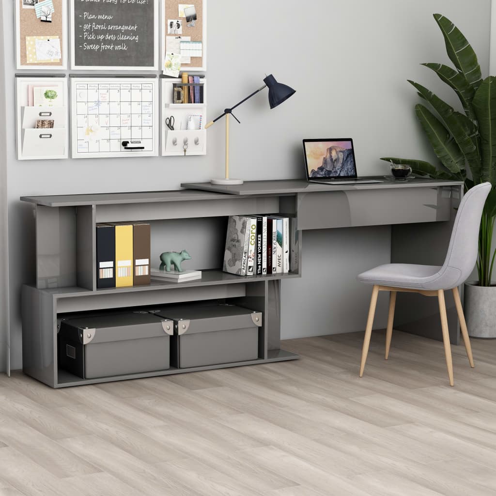 vidaXL Corner Desk High Gloss Gray 78.7"x19.7"x29.9" Engineered Wood