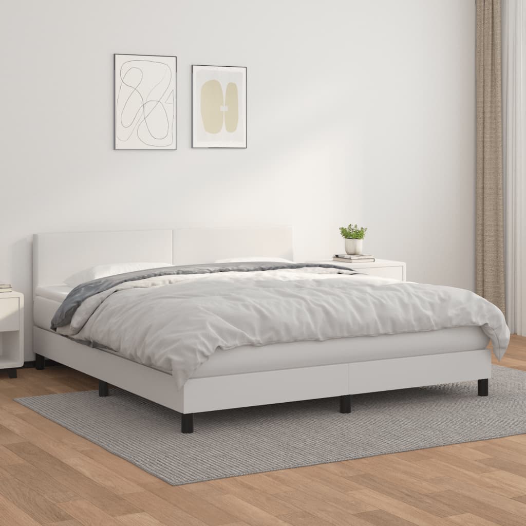 vidaXL Box Spring Bed with Mattress White Queen Faux Leather