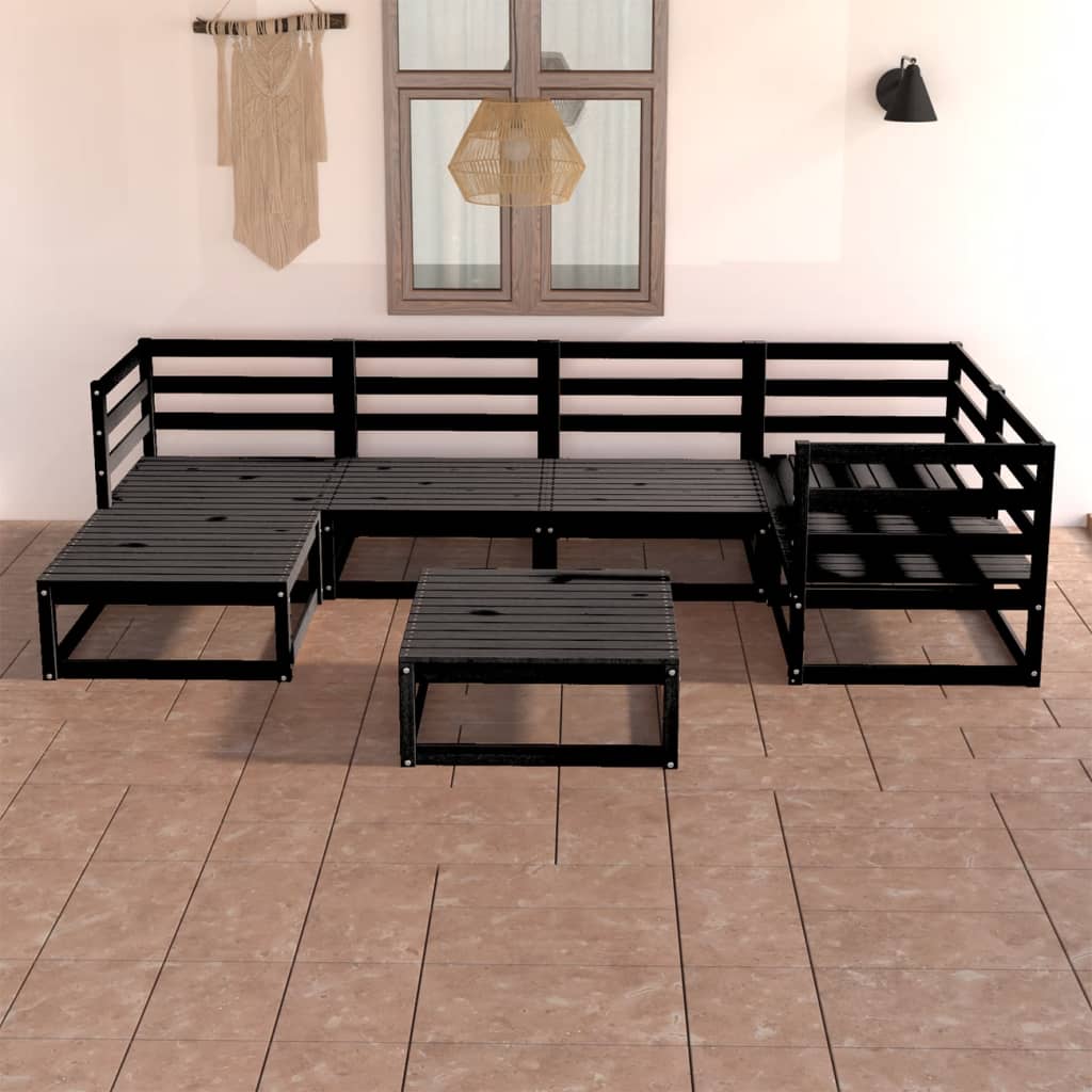 vidaXL 7 Piece Patio Lounge Set Black Solid Pinewood