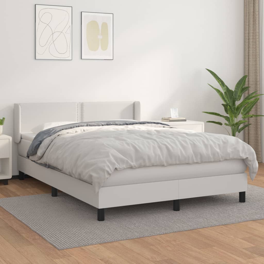 vidaXL Box Spring Bed with Mattress White Full Faux Leather