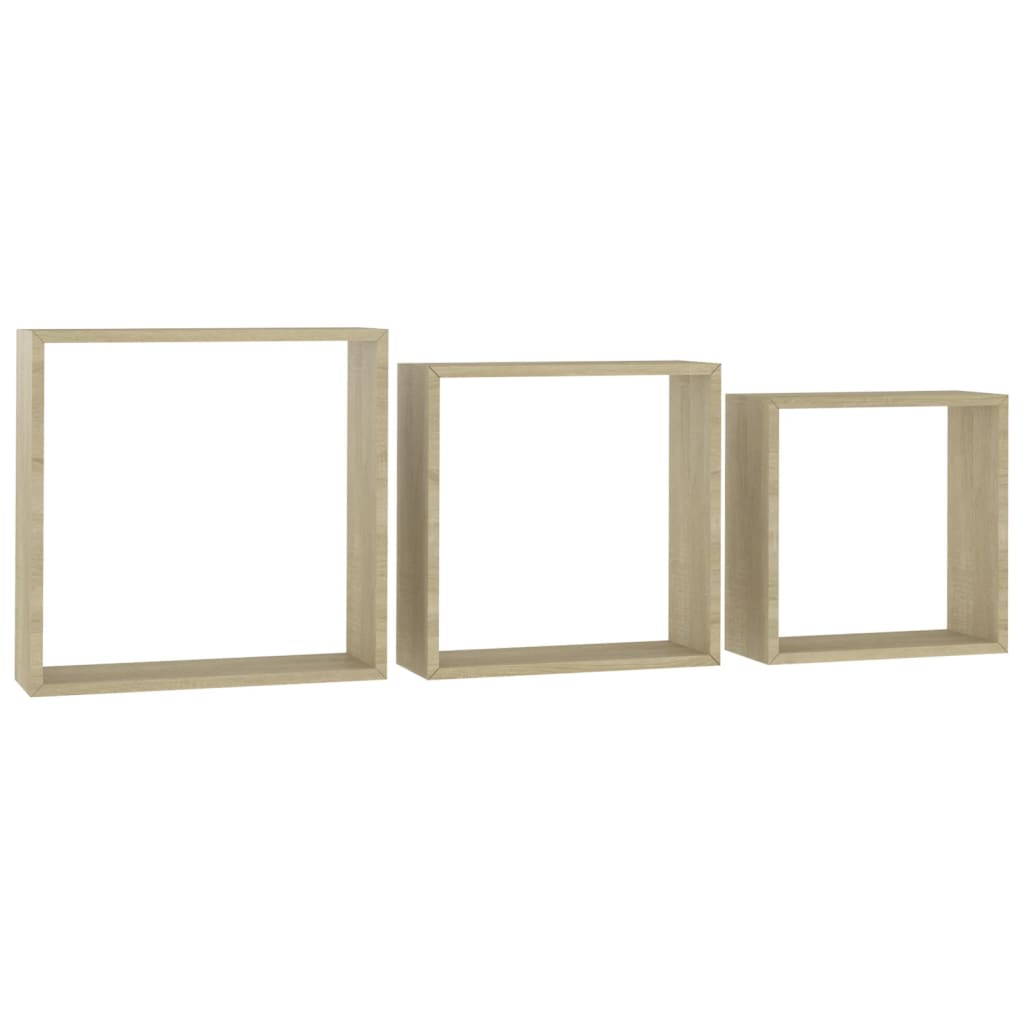 vidaXL Wall Cube Shelves 3 pcs Sonoma Oak