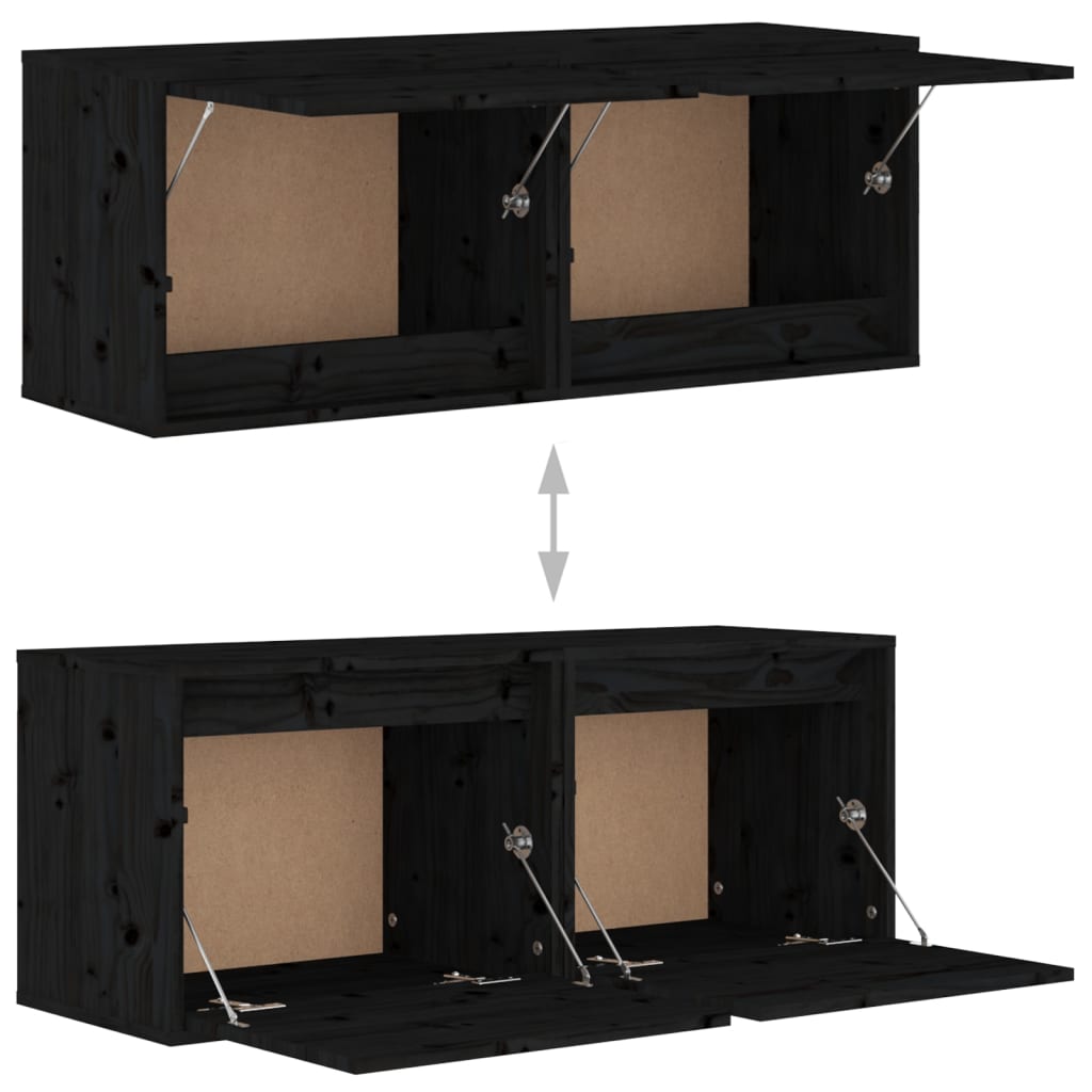 vidaXL Wall Cabinets 2 pcs Black 17.7"x11.8"x13.8" Solid Wood Pine