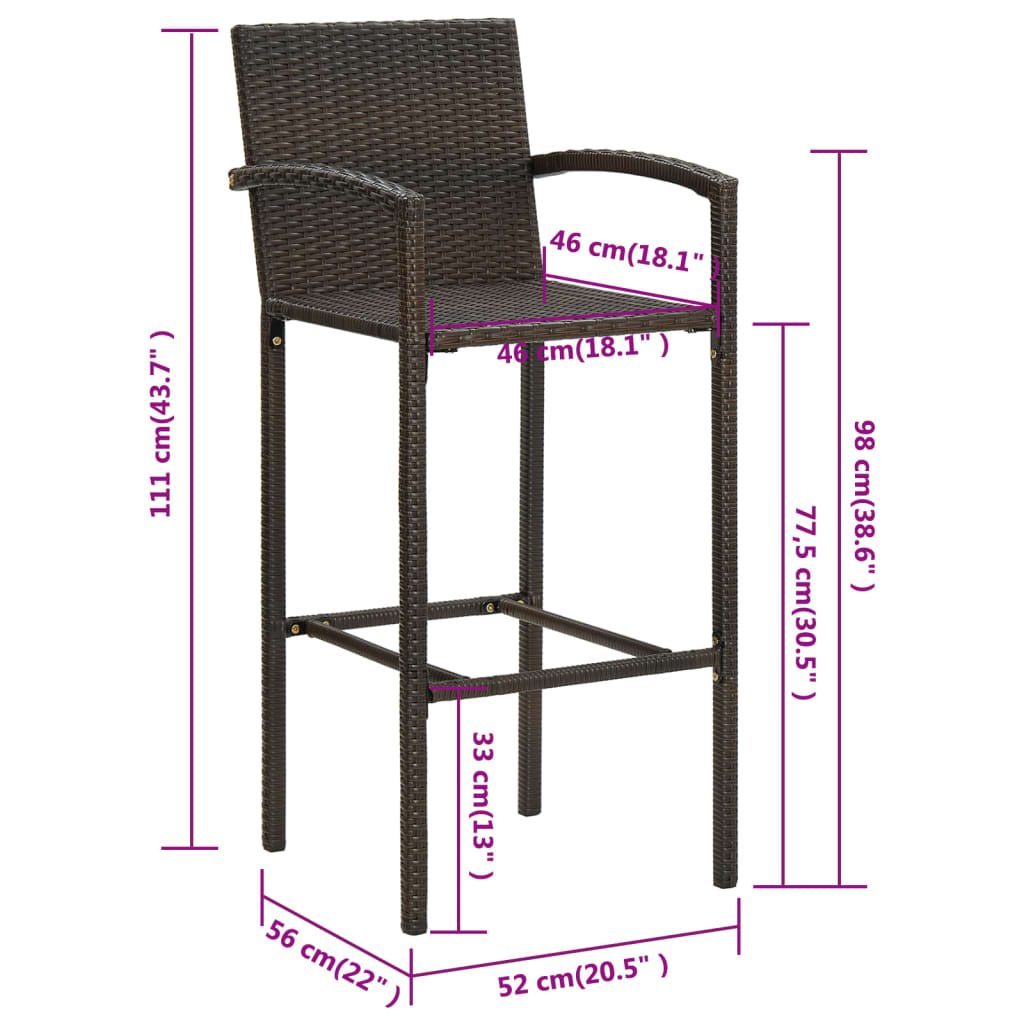 vidaXL Bar Stools 2 pcs Brown Poly Rattan