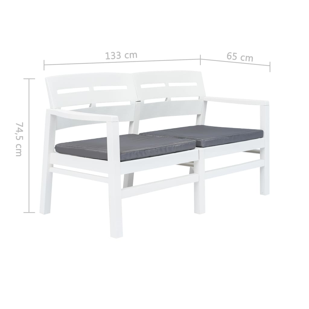vidaXL 2-Seater Patio Bench with Cushions 52.4" Plastic White