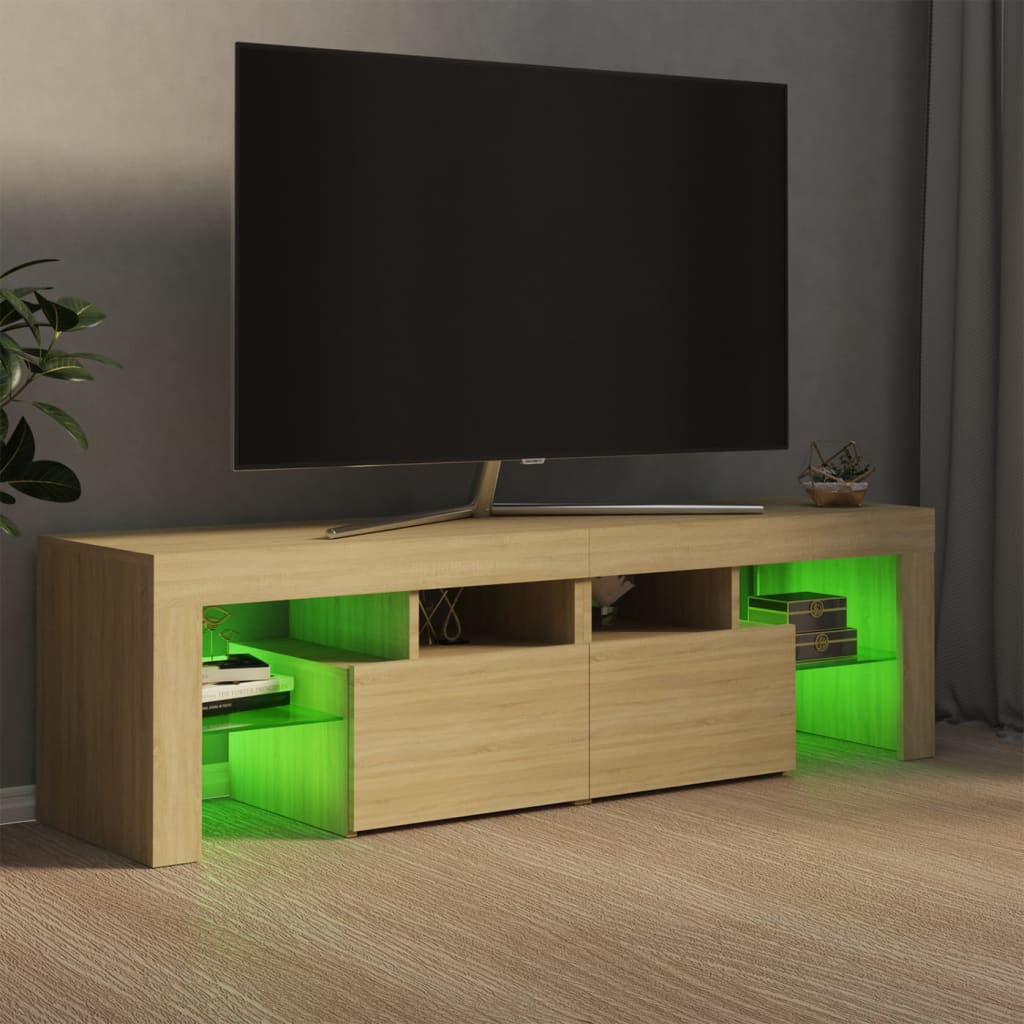 vidaXL TV Cabinet with LED Lights Sonoma Oak 55.1"x14.4"x15.7"